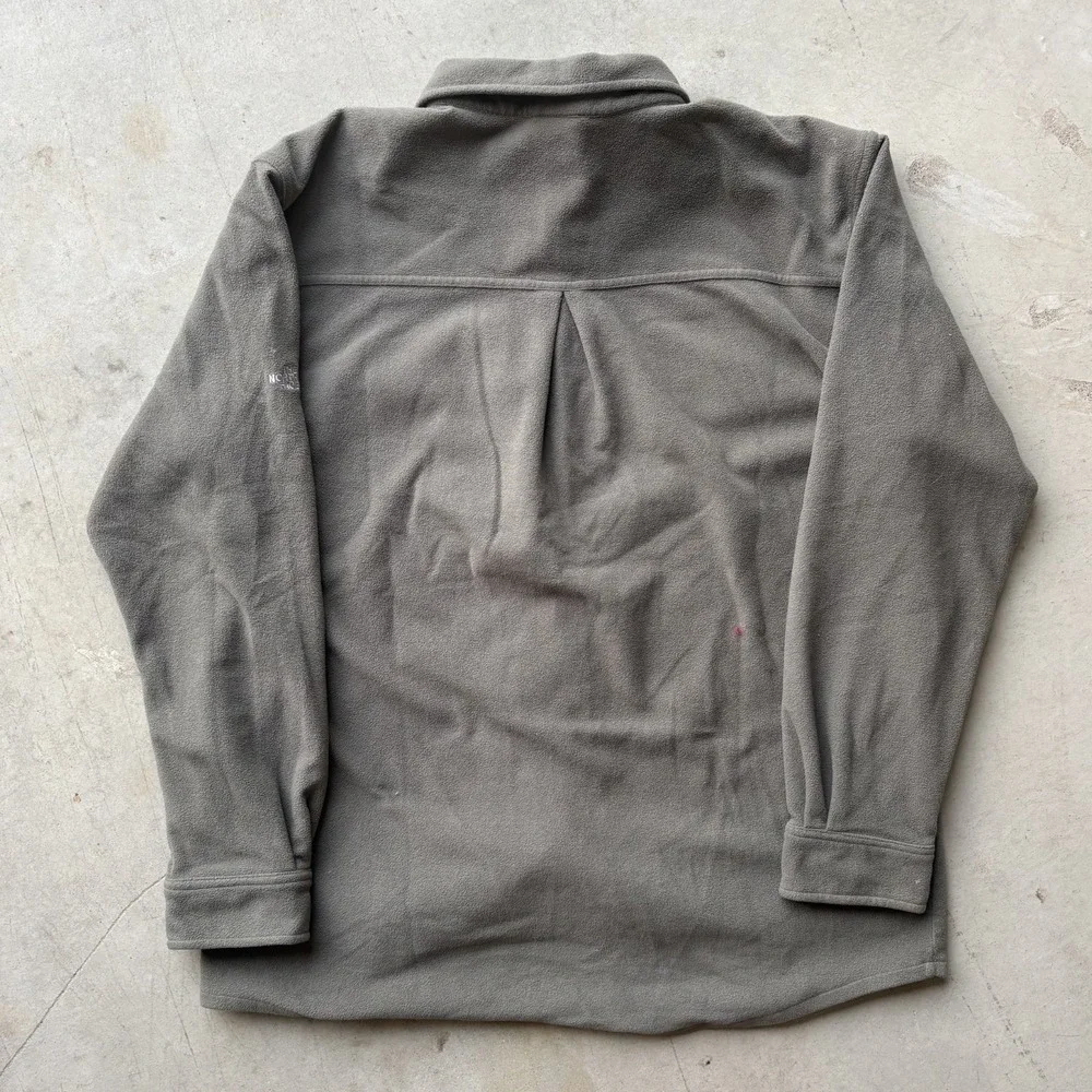The North Face Fleece Shirt Jacket Mens XXL Olive Brown Button Up Zip Pocket
